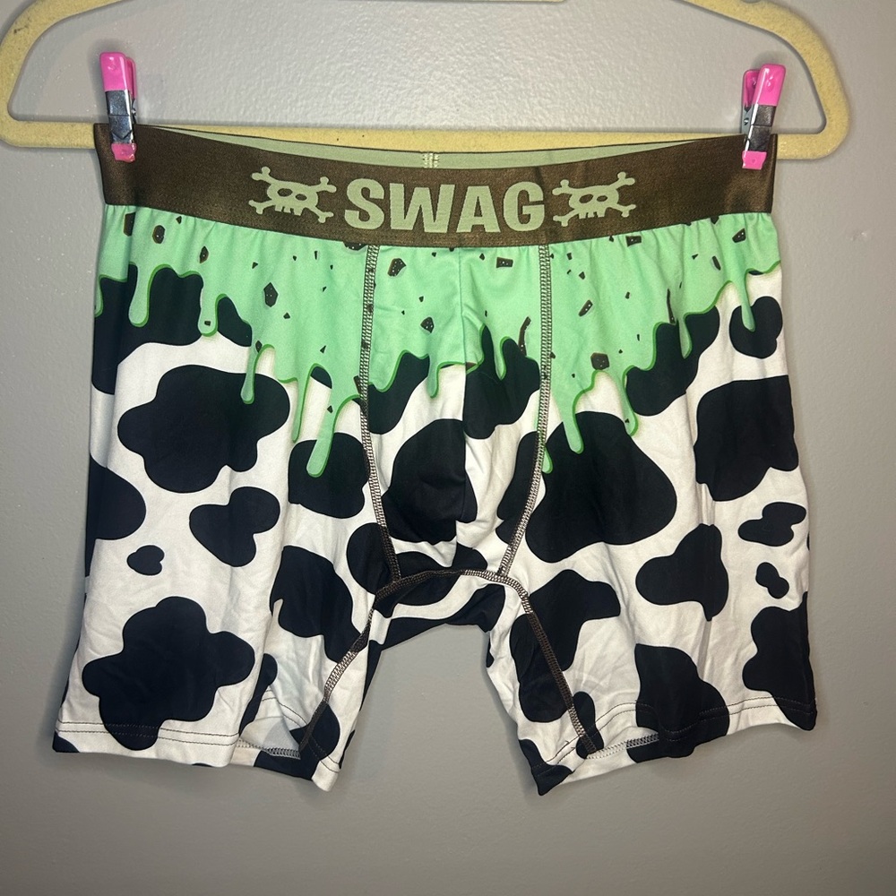 NWOT Adult Mint Chocolate Chip Ice Cream Cow Print Unisex Stretch Boxer Briefs